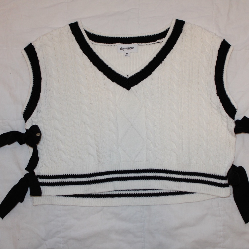Day + Moon White and Black Knit Vest